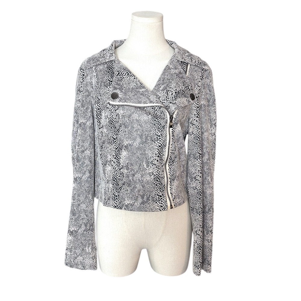 She + Sky Jacket Womens Large Stretch Short Snakeskin Moto ‎ Biker (A22)